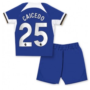 Chelsea Moises Caicedo #25 Hjemmebanesæt Børn 2023-24 Kort ærmer (+ korte bukser)